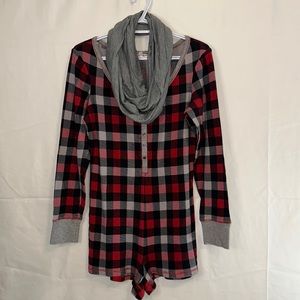 Victorias Secret Long Sleeve Plaid Romper Size Large Red, Black and Grey